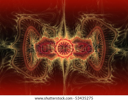 Abstract Fractal Fantasy Background in Red and Gold on Black and Red