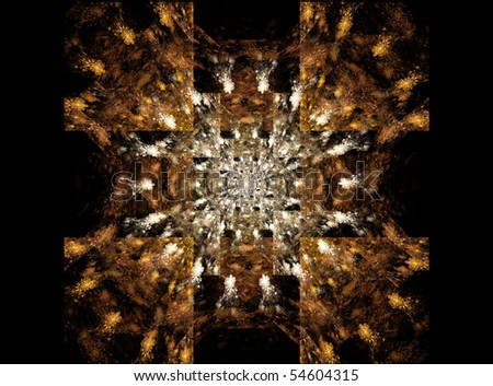 Abstract Fractal Fantasy Background in Gold and White on Black