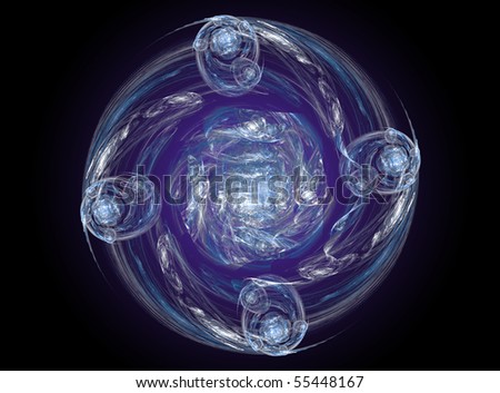 Abstract Fractal Fantasy Background in Blue and White on Black