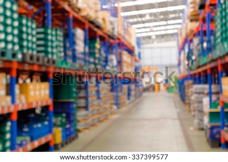 Abstract blurry warehouse storing