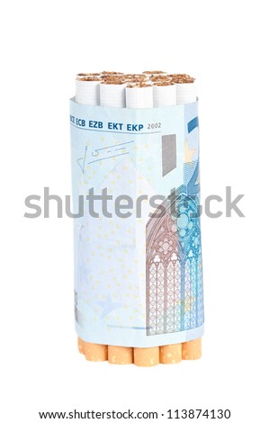 Cigarettes and money on a white background. No smoking concept.