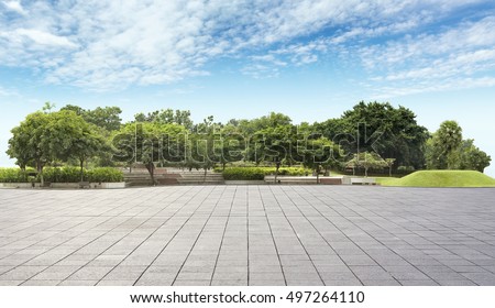 Empty tiles at the nice and comfortable great garden panorama