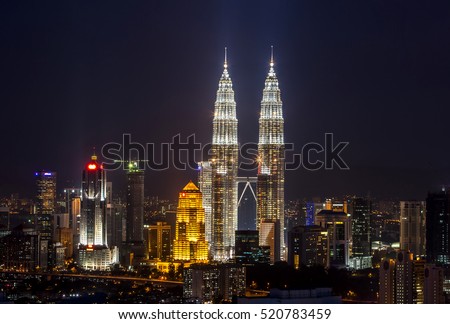 Majestic view of Petronas Twin Towers at night Kuala Lumpur