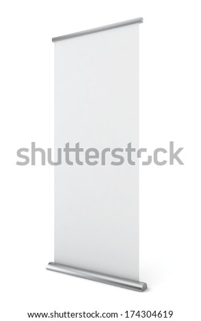 Roll up banner 3D illustration on white background Roll up banner 3D illustration on white background