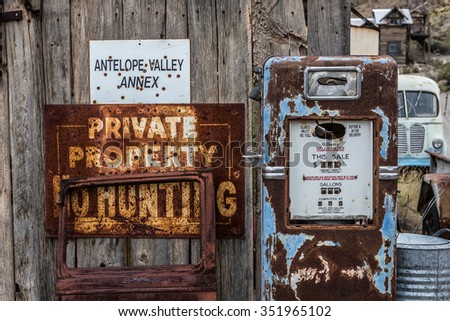 NELSON , USA - JUNE 10 : Rusty old vintage sign in Nelson Nevada ghost town on June 10 ,2015