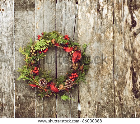 Christmas Wreath (Home Made) With Natural Decorations Hanging On A 