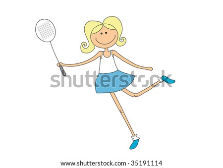 Cartoon Girl Playing. girl playing badminton squash sport cartoon