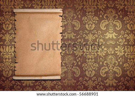 vintage paper scroll over classic pattern background