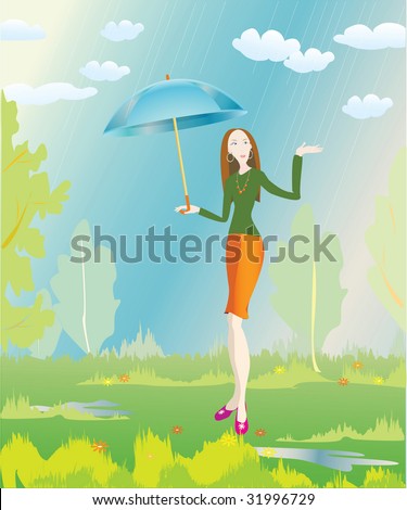 vector stylish girl and summer rain
