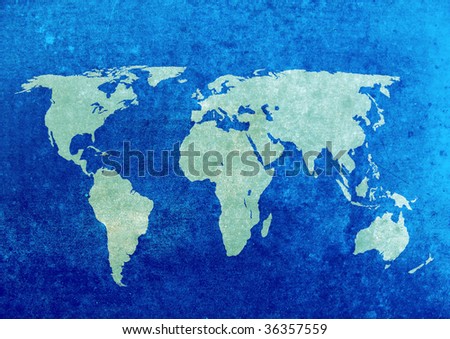 Blue and green grunge world map 
