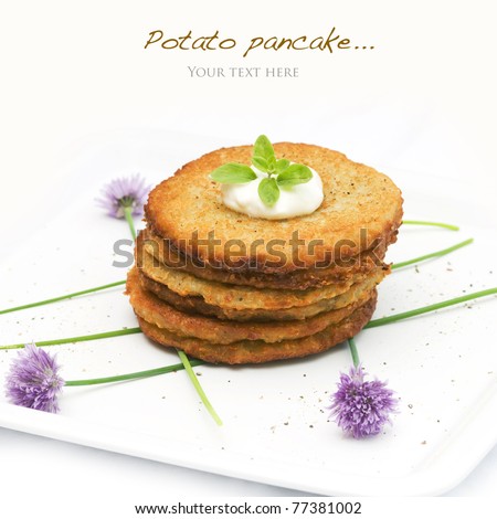 Potato pancakes on white background