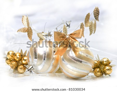 Christmas ball baubles with gold decoration, isolated
