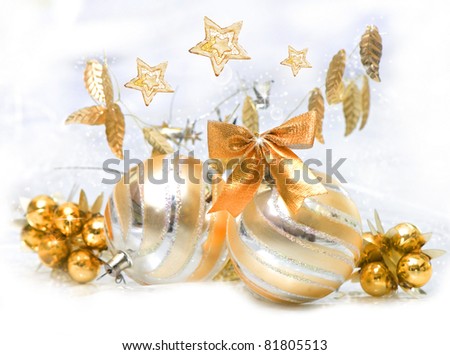 Christmas ball baubles with gold decoration, isolated