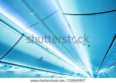 blue sky ceiling inside airplane