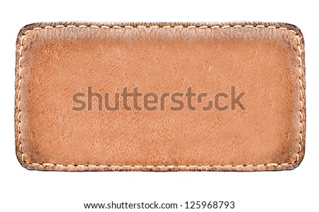 Business wide and long texture of leather yellow and blank brown label close up view isolated over white background