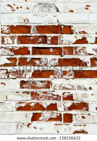 Weathered texture of stained old red brick wall background, grungy rusty blocks of stone-work technology, colorful horizontal architecture