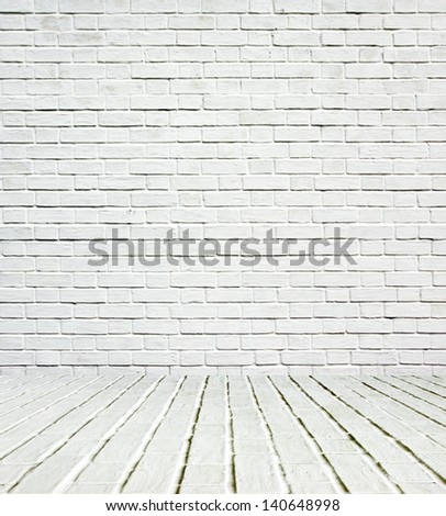 Grungy textured white horizontal stone and brick paint architectural wall and floor inside old neglected and deserted interior, masonry and carpentry brickwork concept