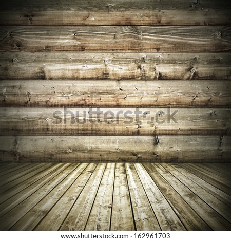 Background of an old natural wood darken room with messy and grungy floor dark texture inside neglected and deserted interior
