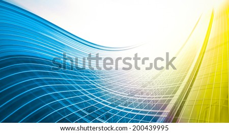 Abstract illustration background texture of perspective wide angle view to steel light blue glass surface, high rise building skyscraper commercial modern city of future Business industry architecture