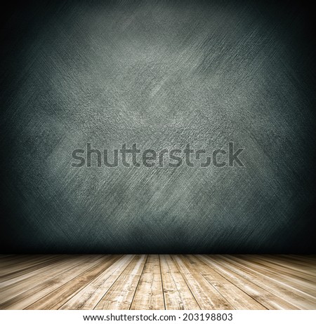 Abstract illustration background texture with old weathered dark stucco black paint stone cement wall in rural room Grungy cold rock surface in hard grime empty place with wood panel light brown floor