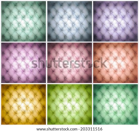 Abstract illustration set background texture of old natural luxury modern style leather with rhombs Classic blue, red, yellow, green grungy skin of retro wall, door, sofa, studio interior with buttons