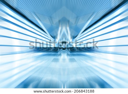 Abstract illustration background texture of wide angle and perspective view to steel blue glass airport ceiling, business concept of successful industrial spacious hallway and passageway architecture