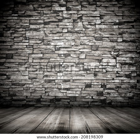 Space of vintage grungy paint black weathered brickwall cement background, stone old dark stucco gray texture as a retro pattern wall in rural room from stonework technology, architecture wallpaper