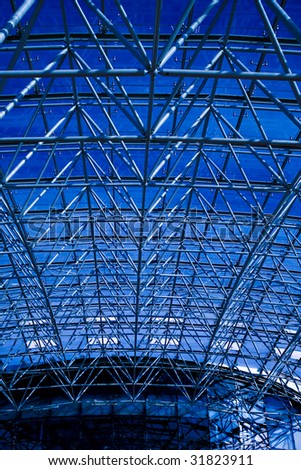 Blue abstract ceiling in office center