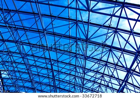 Blue abstract ceiling in office center