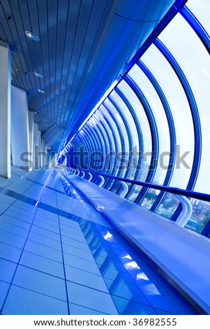 blue futuristic corridor in airport