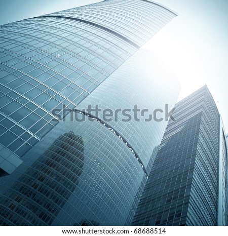 endless side of glass skyscraper in business center