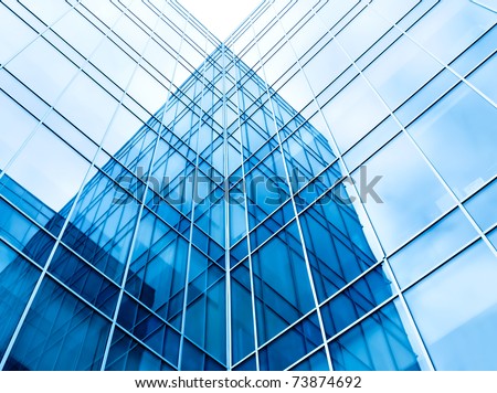 blue glass wall of office building