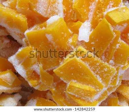 Pieces of frozen pumpkin (close-up)