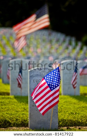US Military Cemetery flying the US flags