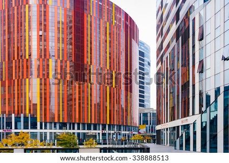 BEIJING, CHINA - NOV 8 2015: The Sanlitun SOHO is a commercial development in Beijing, with shopping malls and office buildings. These buildings were designed by Japanese architect called Kengo Kuma.
