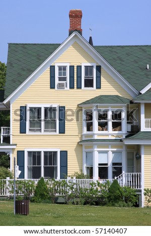 Front Of A Yellow House And Blue Sky Stock Photo 57140407 ...