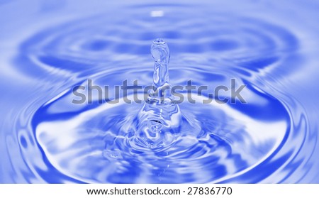 Single blue water drop with little ripples