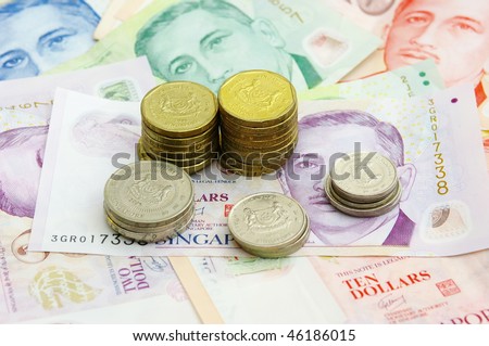 Singapore Coin Picture on Singapore Coins Tower On Singapore Bank Note Stock Photo 46186015