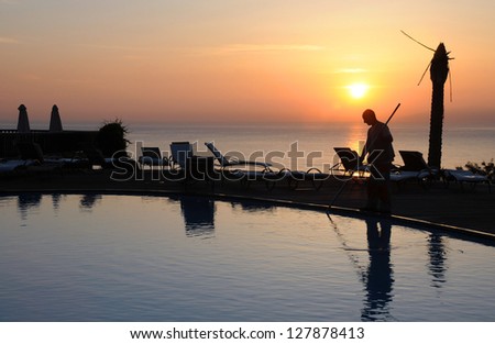 Recreation area in Crete island in Greece at sunrise