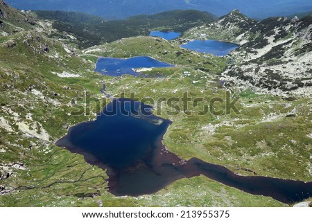 Bird\'??s eye view of the Twin and the Fish lakes in the Seven Rila Lakes Wildlife Reserve in Bulgaria