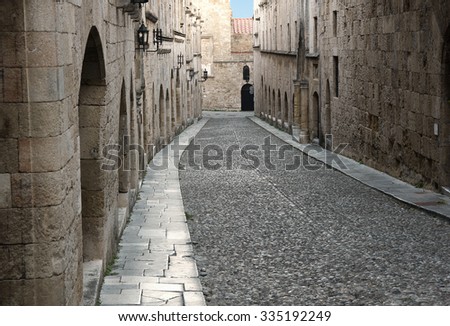 Rhodes old town is  oldest inhabited medieval town in Europe.  Street of the Knights (Ippoton) is one of the best preserved and most delightful medieval relics in the world.  Rhodes  Island, Greece.