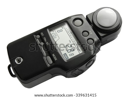 Flash meter -  device for measuring illumination isolated on white background. Photo concept.