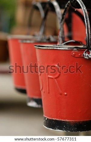 Three Vintage Red Fire buckets