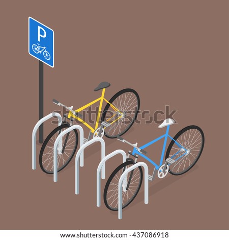 Isometric Bicycle Parking. Flat style, vector, road sign