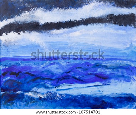 Ocean view acrylic painting in blue