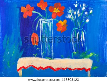 Flowers in vases acrylic painting by Kay Gale