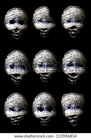 Many faces of identity fraud concept on a black background