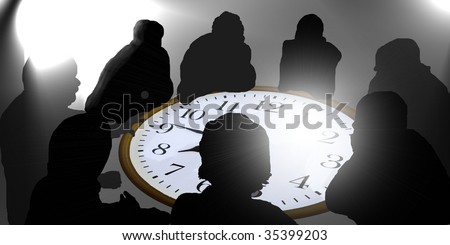 Secret business meeting around a clock table