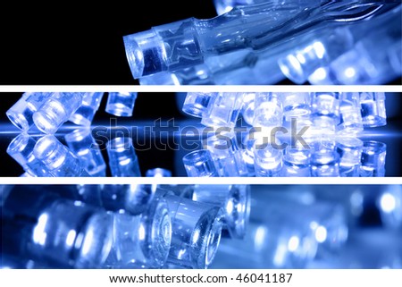 Blue LED lights close up - multiple images
