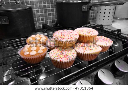Home made cakes on the oven